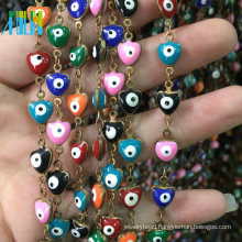 Heart Shape Turkey Evil Eye Chain Metal Wire Rosary Beads Chain
